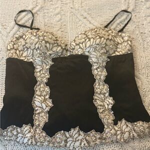 Elegant Black and Silver Lace Women's Top